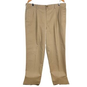 L.L.Bean Pleated Chino Pants Mens 38x34 Khaki Classic Fit Cotton 212334